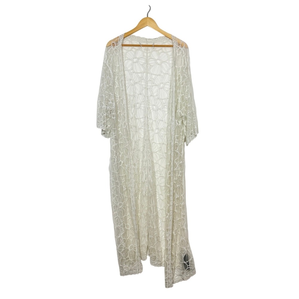 Vince Camuto Kimono Duster Cover-Up Women's One Size White Floral Embroidered